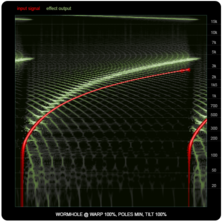 WORMHOLEをリング・モジュレーターおよび周波数シフトと比較。図13はWARP 100%、POLES 100%、TILT +100%